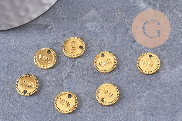 Pendentif médaille rondes Viva zamac doré 10mm, x 10 (G1819)
