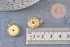Pendentif médaille soleil oeil émail laiton doré 18K et cristal zircon,pendentif laiton chance pour création bijoux,17mm,x1 (G5287)