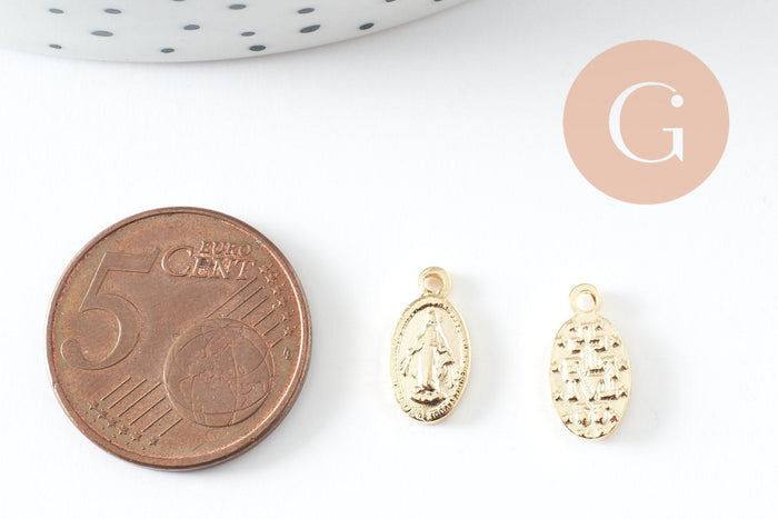 Pendentif médaille vierge ovale acier 304 inoxydable doré 12.5mm, x2 (G9943)