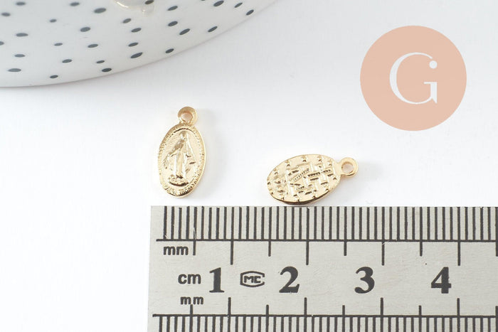 Pendentif médaille vierge ovale acier 304 inoxydable doré 12.5mm, x2 (G9943)