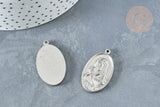 Pendentif médaille vierge ovale acier 304 inoxydable platine 34mm, x1 (G8321)