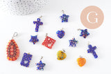 Pendentif millefiori verre murano 15-43mm, pendentif verre artisanal forme variée, x2 (G1130)