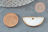 Pendentif nacre blanche naturelle doré demi-cercle,pendentif rond nacre,coquillage blanc, 30mm, x2 G2716