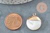 Pendentif nacre blanche naturelle doré,fourniture créative,pendentif rond nacre,coquillage blanc, 22.5mm, x2 G2548