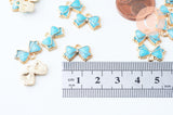 Pendentif noeud doré émail bleu 10mm,pendentif doré pour création de bijoux, x5 (G6098)