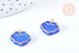 Pendentif nuage bleu porcelaine laiton Platine 17-18mm, pendentif porcelaine pour fabrication bijoux DIY, x1 (G7149)
