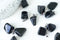 Pendentif obsidienne naturelle roulée acier inoxydable platine 15-35mm, x1 (G5558)