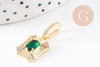 Pendentif octogone zircon blanc et vert laiton doré 18K 25mm, x1 (G10081)