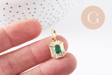 Pendentif octogone zircon blanc et vert laiton doré 18K 25mm, x1 (G10081)