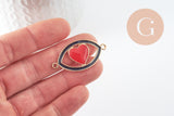 Pendentif oeil coeur doré émaillé, pendentif doré, porte-bonheur,mauvais oeil,laiton doré,4.5cm x1 (G1965)