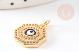 Pendentif œil cristal zircon octogone laiton doré 17mm, x1 (G3162)