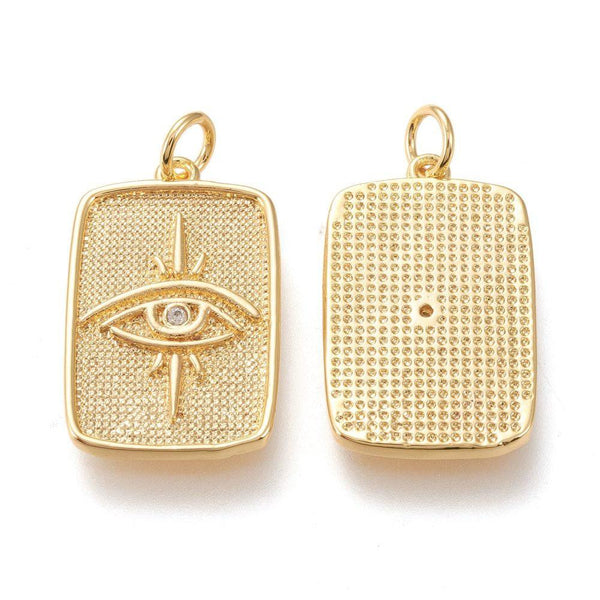 Pendentif oeil protecteur chance en laiton zircon 18K,Pendentif doré porte-bonheur,23mm x1 G4468