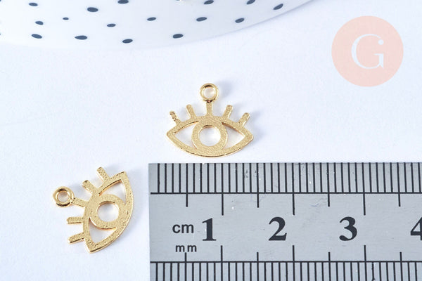 Pendentif oeil protecteur laiton doré 18k 13mm sans nickel, création bijoux chance, x1 G5979