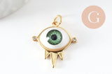Pendentif oeil résine laiton doré 20K 21mm, x1 (G6198)