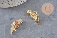 Pendentif oiseau Perroquet laiton doré 16k cristal 29mm,sans nickel,cadeau anniversaire,pendentif animal, Pendentif zircon, x1 (G6677)