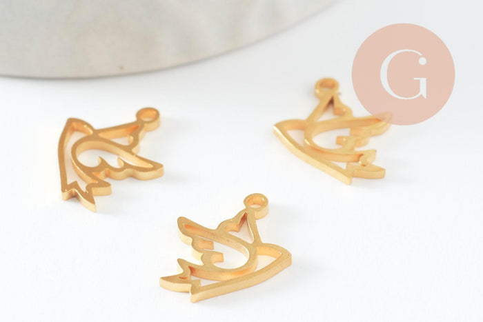 Pendentif oiseau colombe évidé acier 304 inoxydable doré 14mm, x1 (G9578)