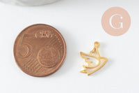 Pendentif oiseau colombe évidé acier 304 inoxydable doré 14mm, x1 (G9578)