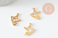 Pendentif oiseau colombe évidé acier 304 inoxydable doré 14mm, x1 (G9578)