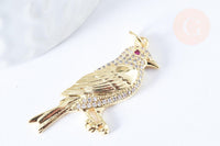 Pendentif oiseau laiton doré 16k cristal 36mm x1 (G6675)