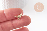 Pendentif oiseau laiton doré 18K 12.5mm, pendentif doré 18K création bijou animal, x2 (G10046)