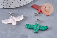 Pendentif oiseau pierre fer platine 40mm, x1 (G9834)