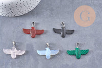 Pendentif oiseau pierre fer platine 40mm, x1 (G9834)