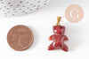 Pendentif ourson agate orange naturel support doré 24mm, création bijoux en pierre naturelle, x1 ( G5702)