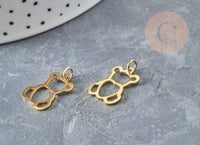 Pendentif ourson cœur acier 201 inoxydable doré 18mm, x1 (G5735)
