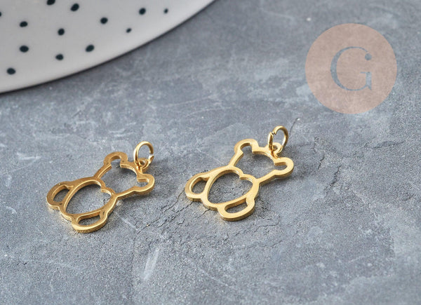 Pendentif ourson cœur acier 201 inoxydable doré 18mm, x1 (G5735)