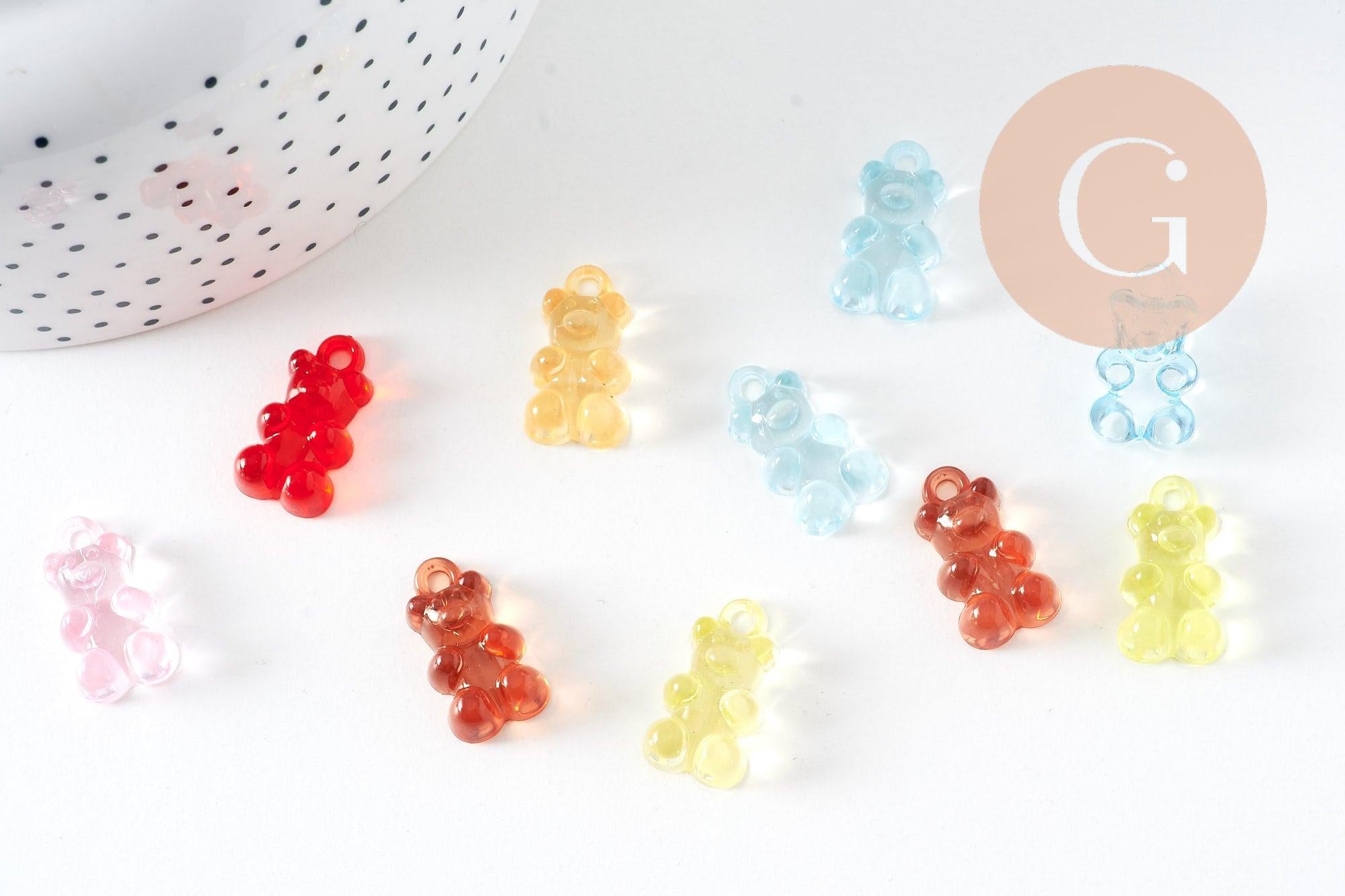 Pendentif ourson en résine colorée 20.5mm, pendentif bonbon, pendentif création de bijoux d'enfance régressifs, X10 (G5945)