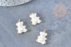 Pendentif ourson laiton doré 16K résine blanche 18mm, pendentif laiton , bijou d'enfance,x1 G8555