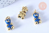Pendentif ourson laiton doré 18K résine bleue 17.5mm, bijou d'enfance, x1 (G6641)