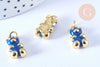 Pendentif ourson laiton doré 18K résine bleue 17.5mm, bijou d'enfance, x1 (G6641)