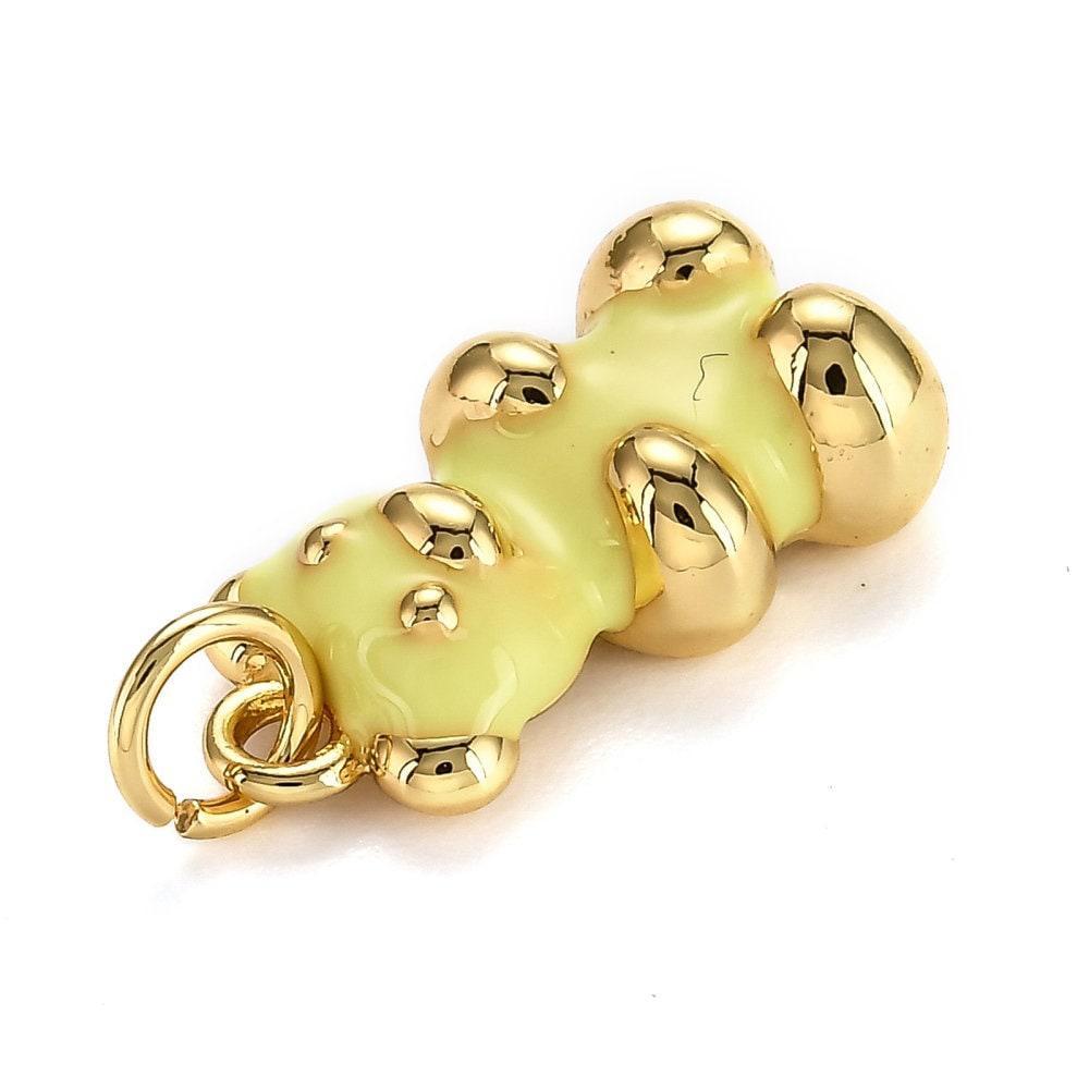Pendentif ourson laiton doré 18K résine colorée 17.5mm, pendentif laiton jouet, bijou d'enfance, x1 (G6263)