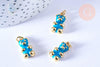 Pendentif ourson laiton doré 18K résine turquoise 17.5mm, pendentif laiton jouet ,x1 (G6642)