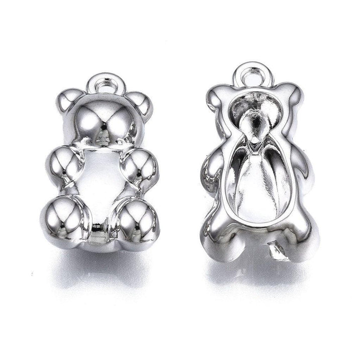 Pendentif ourson zamac argenté 18K 20mm, pendentif laiton jouet, bijou d'enfance, x1 (G6286)