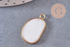 Pendentif oval jade naturel blanc laiton doré 25mm, x1 (G10537)