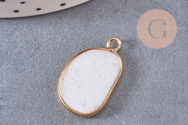 Pendentif oval jade naturel blanc laiton doré 25mm, x1 (G10537)