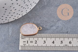 Pendentif oval jade naturel rose laiton doré 25mm, x1 (G4648)