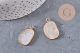 Pendentif oval jade naturel rose laiton doré 25mm, x1 (G4648)