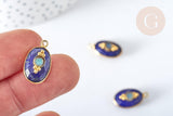 Pendentif ovale amulette lapis lazulis naturelle argent 925 doré 18K 30mm, pendentif pierre naturelle, x1, G7713