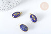 Pendentif ovale amulette lapis lazulis naturelle argent 925 doré 18K 30mm, pendentif pierre naturelle, x1, G7713