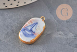 Pendentif ovale céramique acier inoxydable doré PVD 16mm, x1 (G11304)
