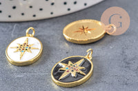 Pendentif ovale doré étoile émail résine 23mm,x1 (G5337)