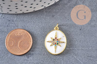 Pendentif ovale doré étoile émail résine 23mm,x1 (G5337)