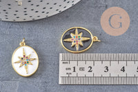 Pendentif ovale doré étoile émail résine 23mm,x1 (G5337)