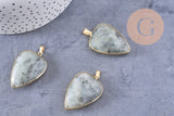Pendentif ovale labradorite naturelle laiton doré 40mm, x1 (G2516)
