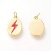 Pendentif ovale laiton doré éclair émail rouge 13.7mm,x1 (G4274)