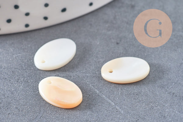 Pendentif ovale nacre blanche naturelle,perle ovale,nacre naturelle,coquillage blanc,création bijoux,15mm, X10 (G0390)