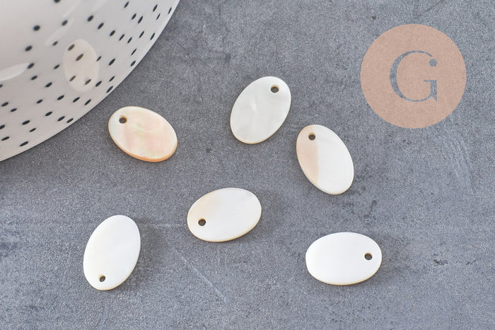 Pendentif ovale nacre blanche naturelle,perle ovale,nacre naturelle,coquillage blanc,création bijoux,15mm, X10 (G0390)